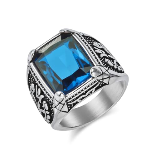 ZQIUDLOF Personalisierte Retro Titan Stahl Edelstein Ring, Punk Männer Und Frauen Edelstahl Personalisierte Zirkon Ring,Blau,10 von ZQIUDLOF