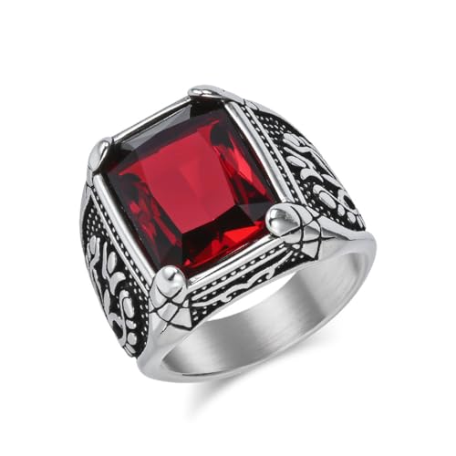 ZQIUDLOF Personalisierte Retro Titan Stahl Edelstein Ring, Punk Männer Und Frauen Edelstahl Personalisierte Zirkon Ring,Rot,8 von ZQIUDLOF