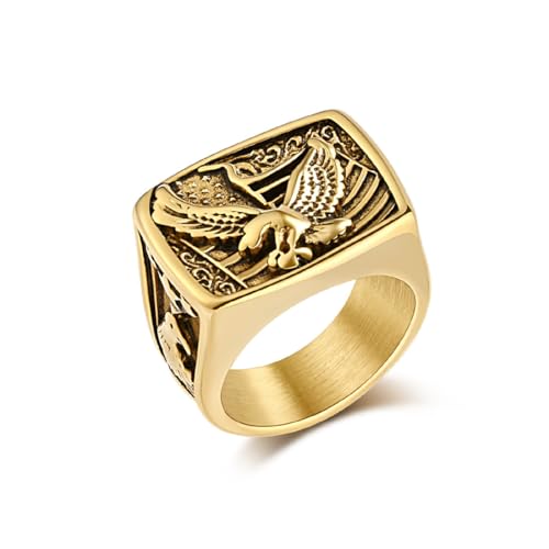 ZQIUDLOF Ring aus Titanstahl, europäischer und amerikanischer Gothic-Adler, Edelstahlring mit Glatzenadler für Herren, 9, Edelstahl ZQIUDLOF Ring aus Titanstahl, europäischer und amerikanischer Gothic-Adler, Edelstahlring mit Glatzenadler für Herren, 9, Edelstahl von ZQIUDLOF