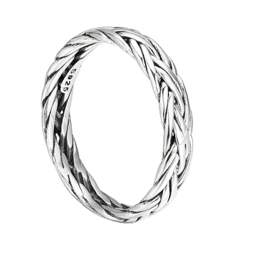 ZQIUDLOF S925 Reines Silber Einfacher Gewebter Ring, Männer Und Frauen Personalisierte Retro Reines Silber Ring,Silber,11 von ZQIUDLOF