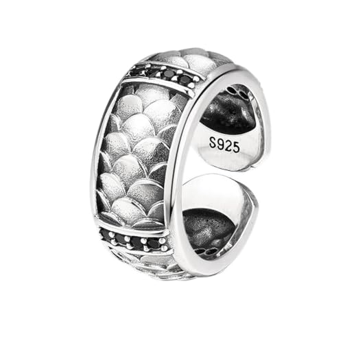 ZQIUDLOF S925 Reines Silber Minimalistischer Retro-Ring, Verstellbare Öffnung Punk Herren- Und Frauen-Ringe,Silber,7 von ZQIUDLOF