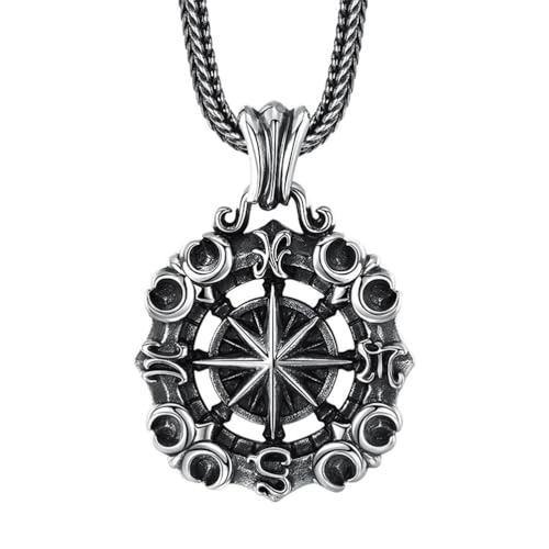 ZQIUDLOF S925 Sterling Silber Astrolabium Halskette Anhänger, Europäischer Und Amerikanischer Astrolabium Anhänger Für Männer,Silber,Pendant + Chain 50cm von ZQIUDLOF