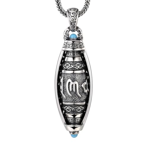 ZQIUDLOF S925 Sterling Silber Drehbar Sechs Zeichen True Anhänger, Männer Und Frauen Vintage Sechs Zeichen True Halskette Anhänger,Silber,Pendant + Chain 65cm von ZQIUDLOF