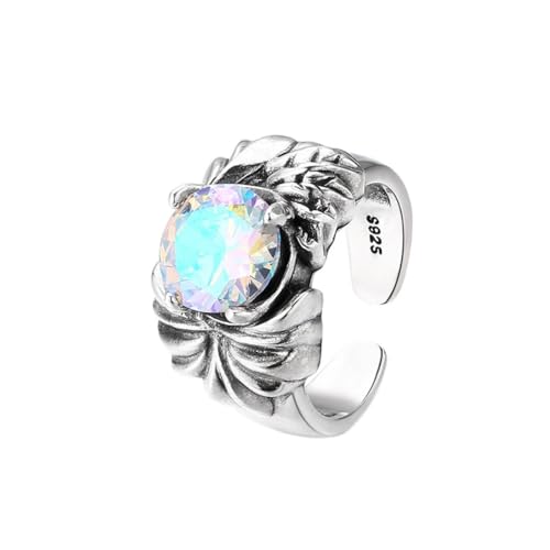 ZQIUDLOF S925 Sterling Silber Einfache Zirkon Ring, Männer Und Frauen Offen Einstellbar Personalisierte Zirkon Ring,Silber,12 von ZQIUDLOF