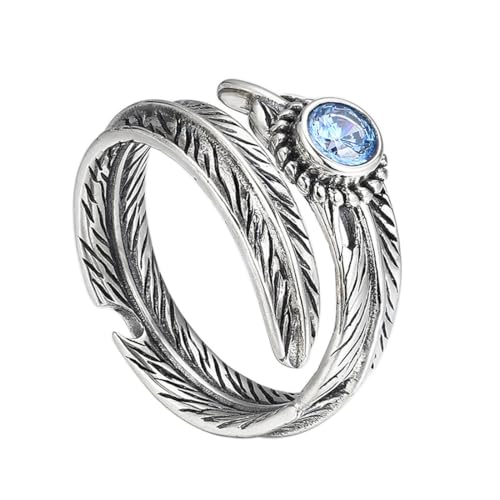 ZQIUDLOF S925 Sterling Silber Feder Set Zirkon Ring, Punk Retro Feder Ring Für Männer Und Frauen,Silber,13 von ZQIUDLOF