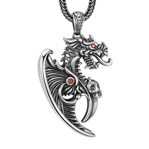ZQIUDLOF S925 Sterling Silber Gothic Fliegender Drache Anhänger, Herren Vintage Punk Fliegenden Drachen Halskette Anhänger,Silber,Pendant + Chain 70cm von ZQIUDLOF