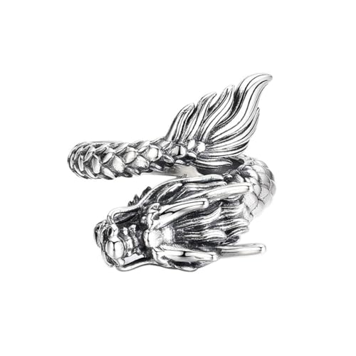ZQIUDLOF S925 Sterling Silber Herrschsüchtigen Drachen Ring, Offen Einstellbar Vintage Personalisierte Männer Und Frauen Ringe,Silber,13 von ZQIUDLOF