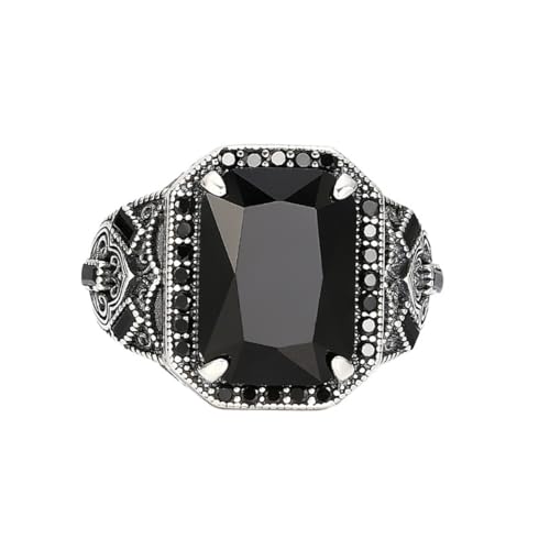 ZQIUDLOF S925 Sterling Silber Onyx Geschnitzt Ring, Männer Und Frauen Offen Und Einstellbar Vintage Zirkonia Ring,Silber,12 von ZQIUDLOF