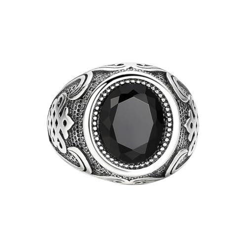 ZQIUDLOF S925 Sterling Silber Onyx Sculpted Ring, Offener Und Verstellbarer Zirkonring Für Männer,Silber,12 von ZQIUDLOF
