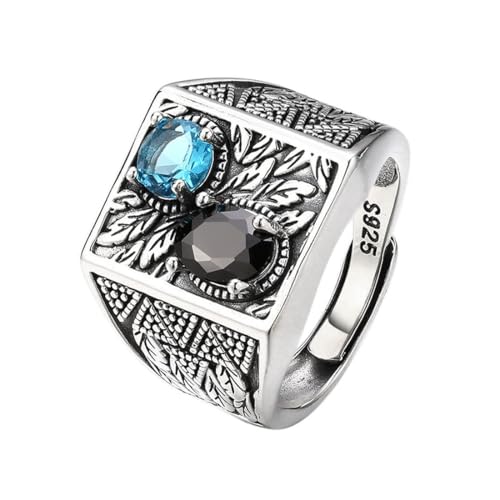 ZQIUDLOF S925 Sterling Silber Quadrat Vintage Zirkonia Ring, Offen Und Einstellbar Herren Personalisierten Edelstein Ring,Silber,9 von ZQIUDLOF