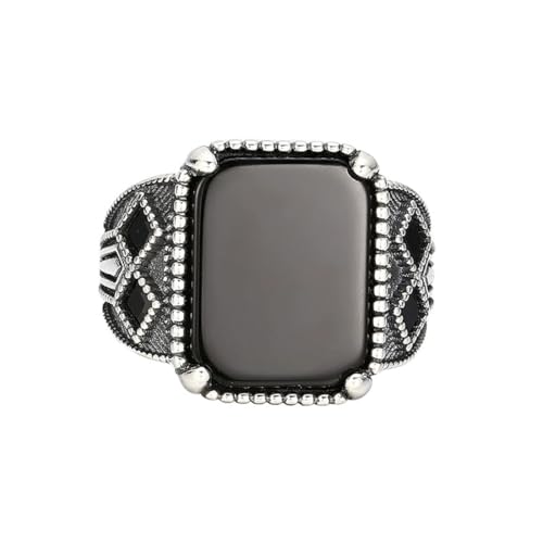 ZQIUDLOF S925 Sterling Silber Quadratischer Schwarzer Onyx Ring, Offener Verstellbarer Schwarzer Zirkonia Ring Für Damen Und Herren,Silber,9 von ZQIUDLOF