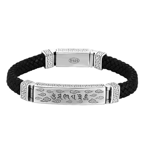 ZQIUDLOF S925 Sterling Silber Sechs Charakter Leder String Armband, Männer Mode Auspicious Cloud Sechs Charakter Leder String Armband, 19cm, Sterling Silber ZQIUDLOF S925 Sterling Silber Sechs Charakter Leder String Armband, Männer Mode Auspicious Cloud Sechs Charakter Leder String Armband, 19cm, Sterling Silber von ZQIUDLOF