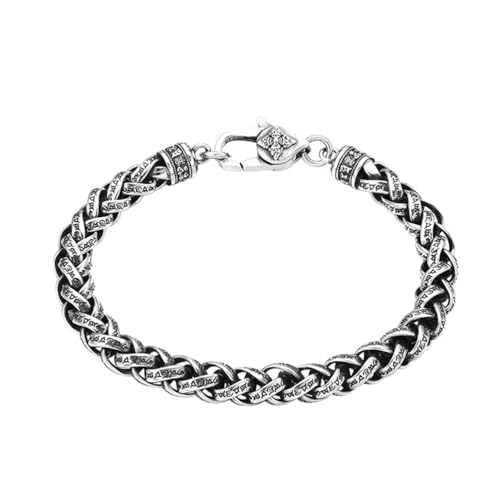 ZQIUDLOF S925 Sterling Silber Sechs Zeichen Armband, Herren Sechs Zeichen Geflochtene Vintage-Armband,Silber,20cm von ZQIUDLOF