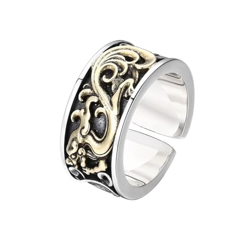 ZQIUDLOF S925 Sterling Silber Tang Cao Dragon Ring, Männer Und Frauen Offen Einstellbar Vintage Flower Ring,Silber,9 von ZQIUDLOF