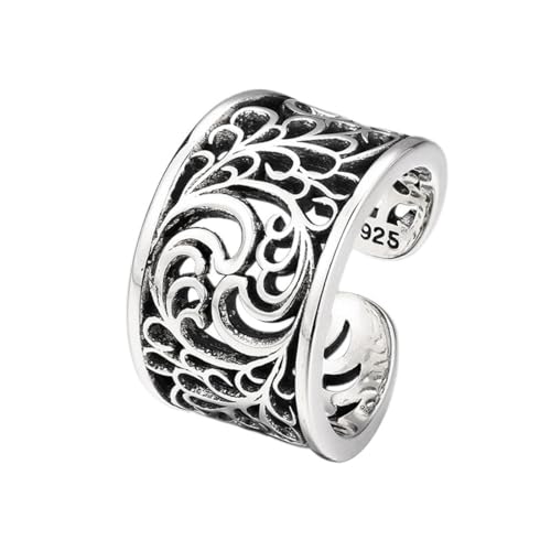 ZQIUDLOF S925 Sterling Silber Tang Gras Muster Hohlen Ring, Offen Einstellbar Männer Und Frauen Mode Personalisierten Ring,Silber,11 von ZQIUDLOF