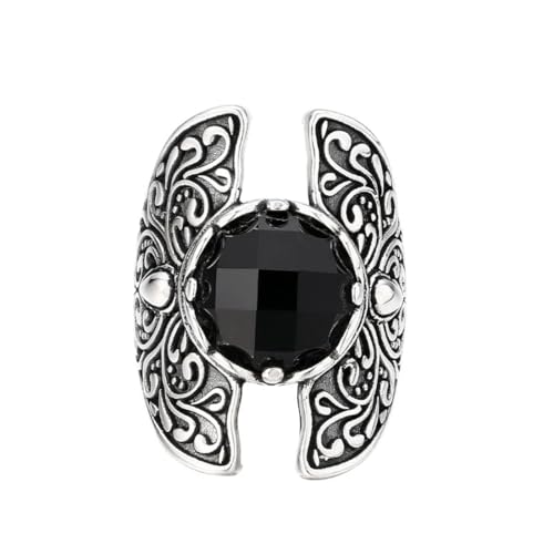 ZQIUDLOF S925 Sterling Silber Tang Gras Muster Schwarzer Zirkonia Ring, Europa Und Den Vereinigten Staaten Männer Personalisierte Offene Einstellbare Ring,Silber,9 von ZQIUDLOF