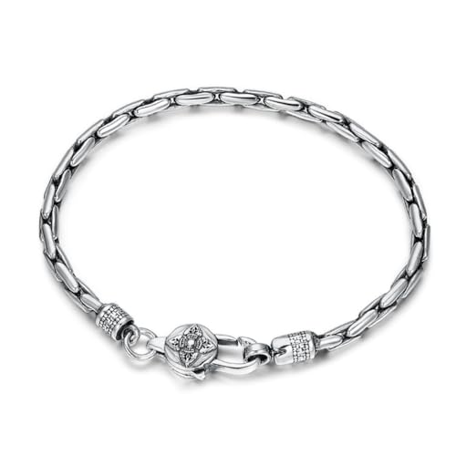 ZQIUDLOF S925 Sterling Silber Vajra Pestel Sechs Zeichen Armband, 3,5 Mm Männer Und Frauen Einfache Sechs Zeichen Armband,Silber,20cm von ZQIUDLOF