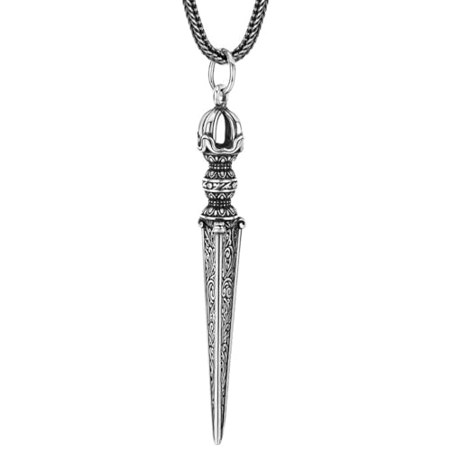 ZQIUDLOF S925 Sterling Silber Vajra Und Stößel Halskette Anhänger, Männer Buddhistischen Vajra Und Stößel Anhänger,Silber,Pendant + Chain 65cm von ZQIUDLOF