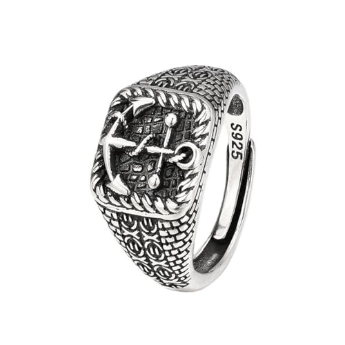 ZQIUDLOF S925 Sterling Silber Vintage Anker Ring, Offen Und Einstellbar Personalisierte Anker Ring Für Männer Und Frauen,Silber,8 von ZQIUDLOF