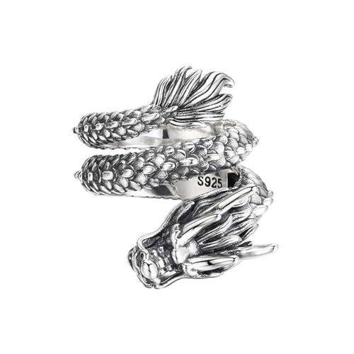 ZQIUDLOF S925 Sterling Silber Vintage Drachen Ring, Offen Und Einstellbar Herren Hohe Qualität Personalisierte Drachen Ring,Silber,9 von ZQIUDLOF