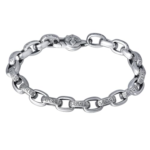 ZQIUDLOF S925 Sterling Silber Vintage Sechs Zeichen Armband, 8Mm Herren Vajra Pestle Armband,Silber,20cm von ZQIUDLOF