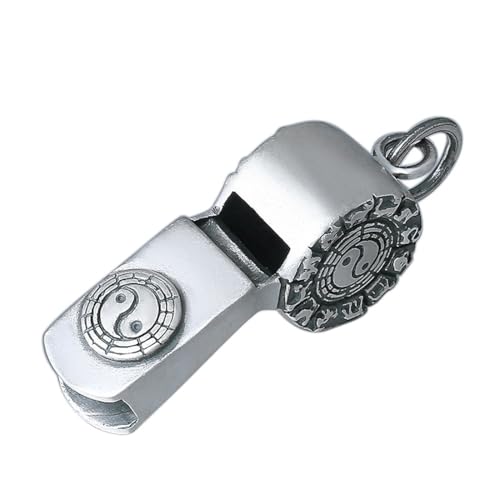 ZQIUDLOF S925 Sterling Silber Zwölf Zodiac Acht Trigram Pfeife Anhänger, Hip-Hop Retro Halskette Anhänger Für Männer Und Frauen,Silber,Pendant + Chain 70cm von ZQIUDLOF