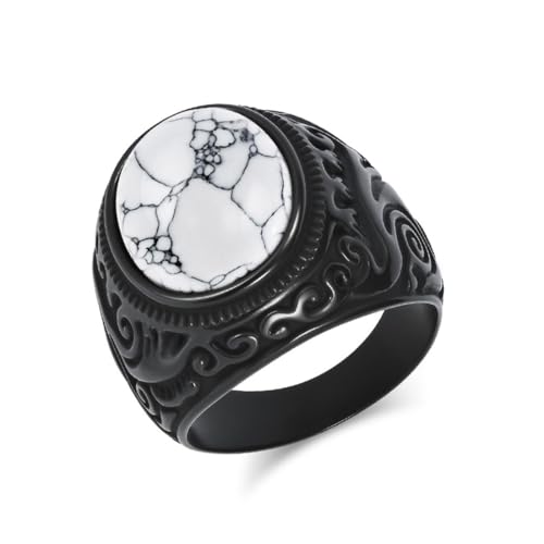 ZQIUDLOF Vintage Eingelegte Tiger Auge Edelstein Edelstahl Ring, Männer Personalisierte Schwarz Und Weiß Türkis Titan Stahl Ring,Black and white,8 ZQIUDLOF Vintage Eingelegte Tiger Auge Edelstein Edelstahl Ring, Männer Personalisierte Schwarz Und Weiß Türkis Titan Stahl Ring,Black and white,8 von ZQIUDLOF