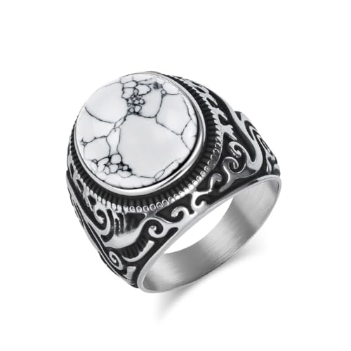 ZQIUDLOF Vintage Eingelegte Tiger Auge Edelstein Edelstahl Ring, Männer Personalisierte Schwarz Und Weiß Türkis Titan Stahl Ring,Silver white,13 ZQIUDLOF Vintage Eingelegte Tiger Auge Edelstein Edelstahl Ring, Männer Personalisierte Schwarz Und Weiß Türkis Titan Stahl Ring,Silver white,13 von ZQIUDLOF