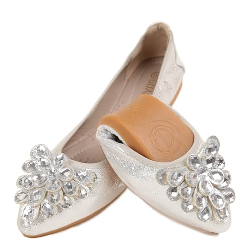 ZQKSEOHS Flache Schuhe für Damen, Strass, Hochzeit, Ballerinas, faltbar, glitzernd, bequem, zum Reinschlüpfen, flach, elegant, A-silbrig, 38 EU ZQKSEOHS Flache Schuhe für Damen, Strass, Hochzeit, Ballerinas, faltbar, glitzernd, bequem, zum Reinschlüpfen, flach, elegant, A-silbrig, 38 EU von ZQKSEOHS