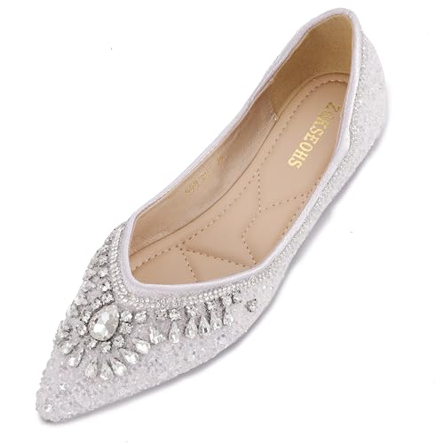 ZQKSEOHS Flache Schuhe für Damen, Strass, Pailletten, Hochzeit, spitzer Zehenbereich, Kleid, flache Schuhe, bequeme flache Schuhe für Damen, elegant, A-silbrig, 40 EU von ZQKSEOHS