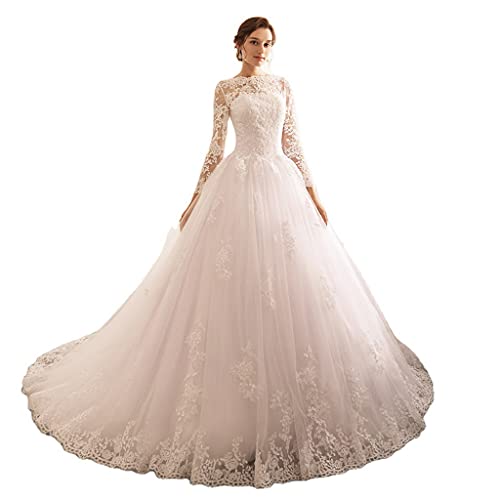 ZQQZEZ Mehr Farben zur Auswahl Vintage Spitze Brautkleid Elegant A-Linie Langarm Langarm Langarm Abendkleid mit Kapelle Zug, Weiß, m ZQQZEZ Mehr Farben zur Auswahl Vintage Spitze Brautkleid Elegant A-Linie Langarm Langarm Langarm Abendkleid mit Kapelle Zug, Weiß, m von ZQQZEZ