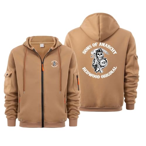 ZQSLFCCW Leichter Kapuzenpullover mit Reißverschluss für Herren - Pulloverjacke für Anarchy Sons aus weichem Fleece mit Kängurutasche Atmungsaktive bequeme Passform und Herbstkleidung(Camel,XL) von ZQSLFCCW