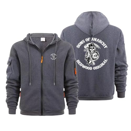 ZQSLFCCW Leichter Kapuzenpullover mit Reißverschluss für Herren - Pulloverjacke für Anarchy Sons aus weichem Fleece mit Kängurutasche Atmungsaktive bequeme Passform und Herbstkleidung(Dark Gray,L) von ZQSLFCCW