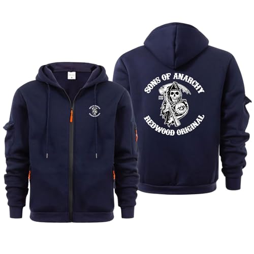 ZQSLFCCW Leichter Kapuzenpullover mit Reißverschluss für Herren - Pulloverjacke für Anarchy Sons aus weichem Fleece mit Kängurutasche Atmungsaktive bequeme Passform und Herbstkleidung(Navy Blue,XXL) von ZQSLFCCW