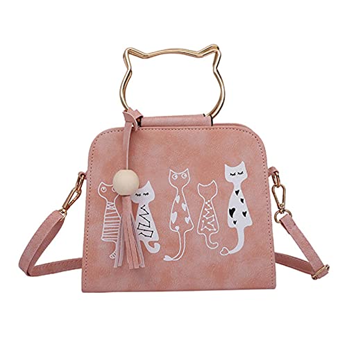 Tier Messenger Bag Frauen Handtaschen Katze Muster Schulter Umhängetasche Kosmetiktasche, Frauen Handtaschen Katzenmuster Schulter Umhängetasche mit Katzenmotiv-Quaste Mode Kulturtaschen (Rosa) von ZQTWJ