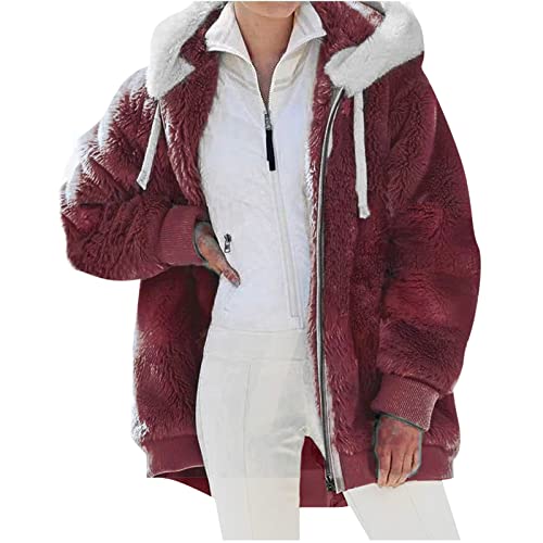 ZQTWJ Damen Teddy Fleecejacke mit Kapuze Warme Flauschjacke Kapuzenjacke Winter Warm Mantel Casual Zip Hoodie Plüschjacke Comfy Softjacket Bequeme stilvolle Winterjacke von ZQTWJ