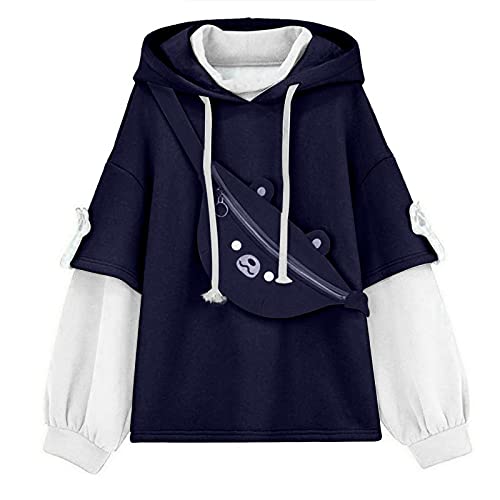 ZQTWJ Harajuku Ästhetische Bär Anime Hoodie Damen Koreanisch Kawaii Sweatshirt Frauen Herbst Winter Casual Kapuzenpullover mit Bär Kawaii Schultertaschen von ZQTWJ