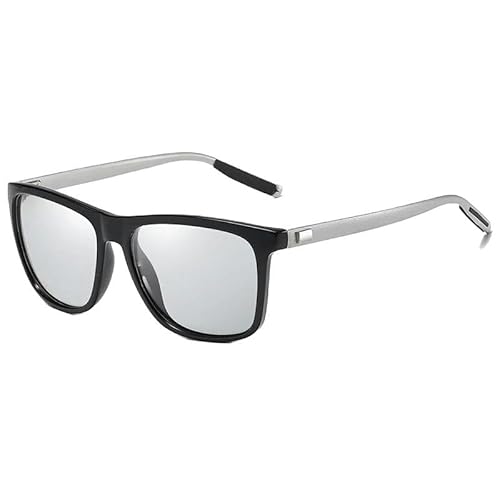 ZQUZEMS Sonnenbrille Farbwechsel Sonnenbrille Männer Square Classic Chameleon Glaases Übergangs Linse Brillen-3 Schwarz Silber-Photochrom von ZQUZEMS