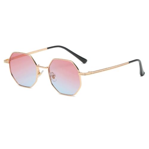 ZQUZEMS Sonnenbrille Mode Vintage Quadratische Sonnenbrille Frau Metall Spiegel Polygon Sonnenbrille-Gold Pink von ZQUZEMS
