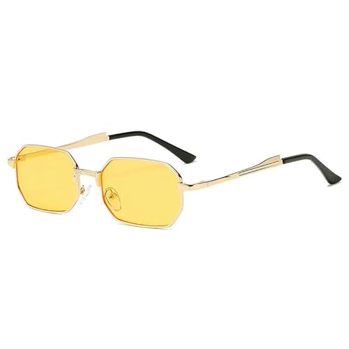 ZQUZEMS Sonnenbrille Schmale Männer Sonnenbrille Mode Rechteck Frauen Metall Luxus Sonnenbrille-Goldgelb-A von ZQUZEMS