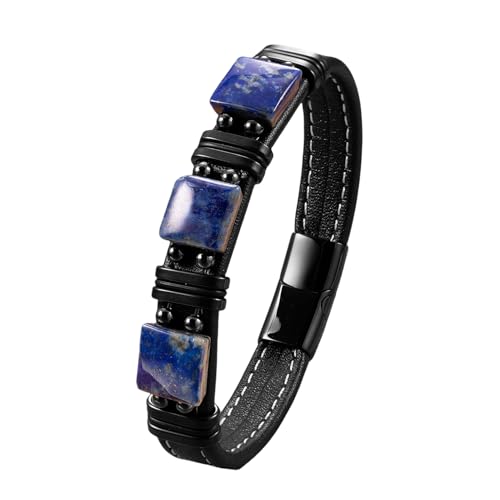Armbänder für Herren,Herren Lederarmband Naturstein Kristall Armbänder mit Magnetverschluss Vintage Armreif Geschenk für Jungen Ihn Schmuck Accessoires Lapislazuli 21Cm Armbänder für Herren,Herren Lederarmband Naturstein Kristall Armbänder mit Magnetverschluss Vintage Armreif Geschenk für Jungen Ihn Schmuck Accessoires Lapislazuli 21Cm von ZQYPENOZ