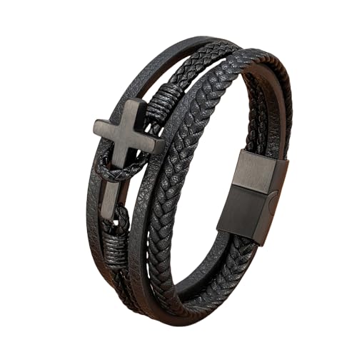 Armband Herren,Herren Lederarmband mit Kreuz und Magnetverschluss Mehrlagige Armbänder Verschluss Handgeflochten Punk-Armreif Geschenk für Jungen und Ihn Schmuckzubehör Schwarz 21 Cm Armband Herren,Herren Lederarmband mit Kreuz und Magnetverschluss Mehrlagige Armbänder Verschluss Handgeflochten Punk-Armreif Geschenk für Jungen und Ihn Schmuckzubehör Schwarz 21 Cm von ZQYPENOZ