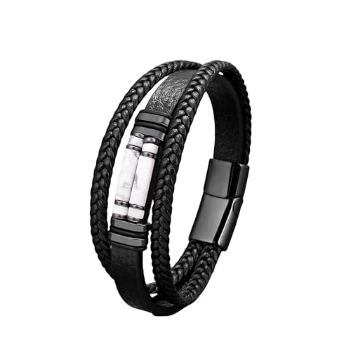Lederarmband,Premium Lederarmband für Herren Natursteinperlen-Armbänder Klassisch Handgefertigt Geflochtener Armreif Punk-Armreif Geschenk für Jungen und Ihn Schmuckzubehör Weißer Stein 21 Cm Lederarmband,Premium Lederarmband für Herren Natursteinperlen-Armbänder Klassisch Handgefertigt Geflochtener Armreif Punk-Armreif Geschenk für Jungen und Ihn Schmuckzubehör Weißer Stein 21 Cm von ZQYPENOZ