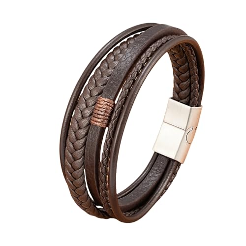 Lederarmband Männer,Premium Lederarmband für Herren Mehrlagig Braun Klassisches Handgefertigtes Geflochtenes Manschettenarmband Punk-Armreif Geschenk für Jungen und Ihn Schmuckzubehör Braun mit Lederarmband Männer,Premium Lederarmband für Herren Mehrlagig Braun Klassisches Handgefertigtes Geflochtenes Manschettenarmband Punk-Armreif Geschenk für Jungen und Ihn Schmuckzubehör Braun mit von ZQYPENOZ