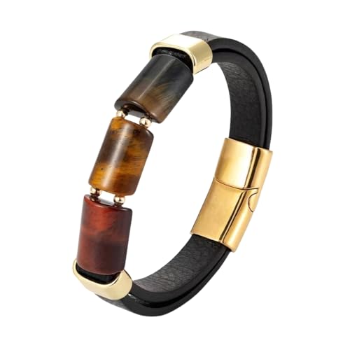 ZQYPENOZ Lederarmband Herren,Herren Lederarmband mit Natürlichem Tigerauge Stein Schmuckarmbänder mit Magnetverschluss Retro-Armreif mit Mehreren Schichten Schmuckzubehör Gold 22 Cm ZQYPENOZ Lederarmband Herren,Herren Lederarmband mit Natürlichem Tigerauge Stein Schmuckarmbänder mit Magnetverschluss Retro-Armreif mit Mehreren Schichten Schmuckzubehör Gold 22 Cm von ZQYPENOZ