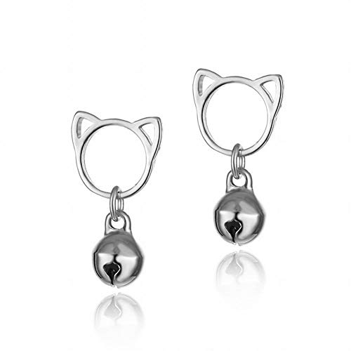 ZRDMN S925 Sterling Silber Katze Glöckchen Ohrringe weiblich süß Kätzchen kurze Ohrringe Temperament Persönlichkeit Mädchen Einfache Ohrringe Ohrstecker, baumelnder Trommelschmuck für Frauen Mädchen von ZRDMN