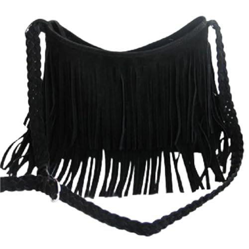Kleine Handtasche Mit Quaste Damen-Umhängetasche aus Leder mit Fransen und verstellbarem Strickgurt(Color1) von ZRHWSPD