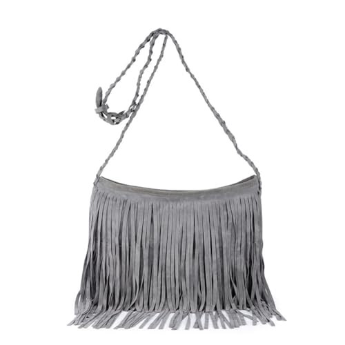 Kleine Handtasche Mit Quaste Damen-Umhängetasche aus Leder mit Fransen und verstellbarem Strickgurt(Color2) von ZRHWSPD