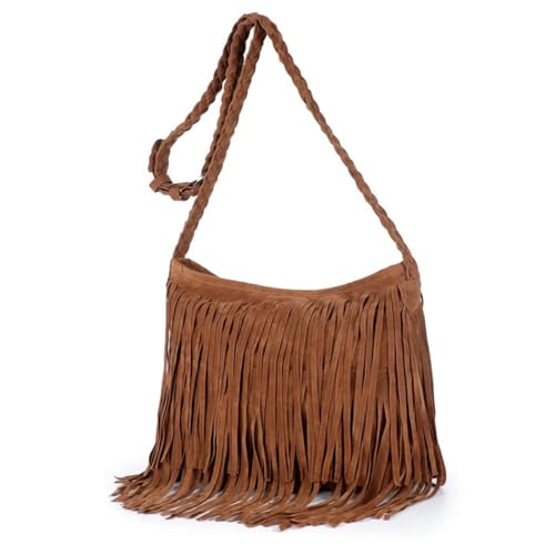Kleine Handtasche Mit Quaste Damen-Umhängetasche aus Leder mit Fransen und verstellbarem Strickgurt(Color3) von ZRHWSPD
