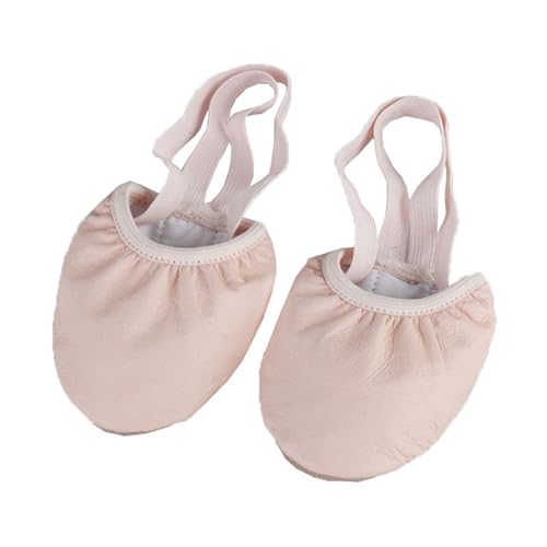 Tanzschuhe Damen Kunstturnschuhe,Rosa Damen Mädchen Leder Stretch Canvas Halb Rhythmische Gymnastikschuhe(Pink-Leather,36/M) von ZRHWSPD